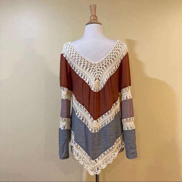 Boho Open Crochet Color Block Beach Coverup Tunic - Picture 7 of 7